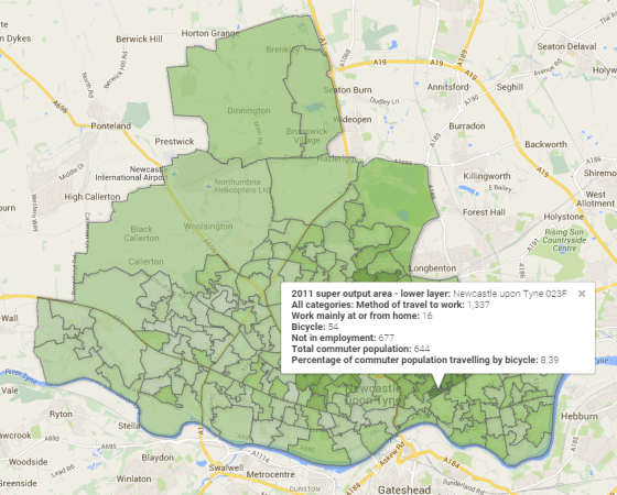 Percent travelling by bicycle